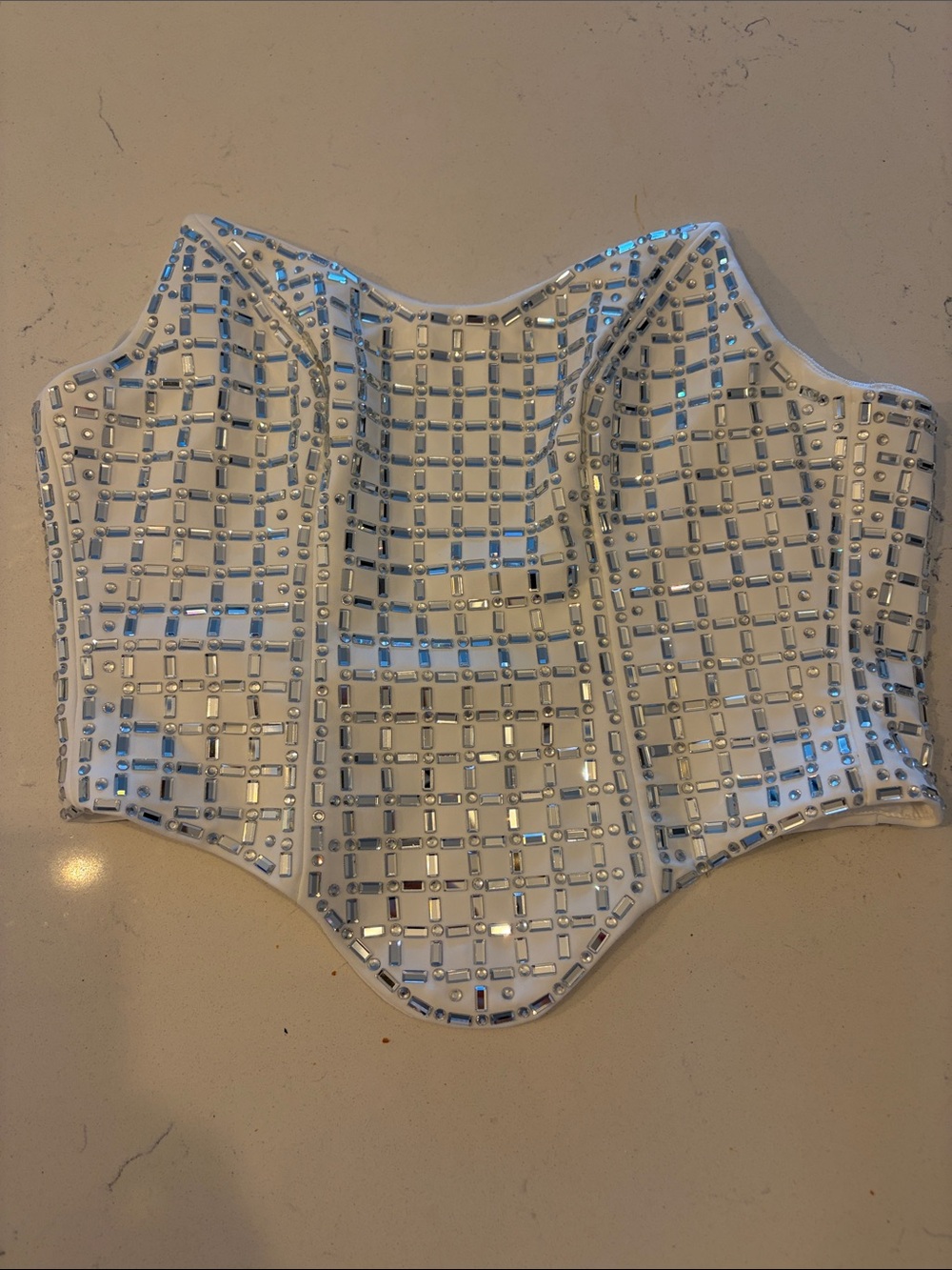 Akira Full Beaded Zip-Up White Corset (Sm)